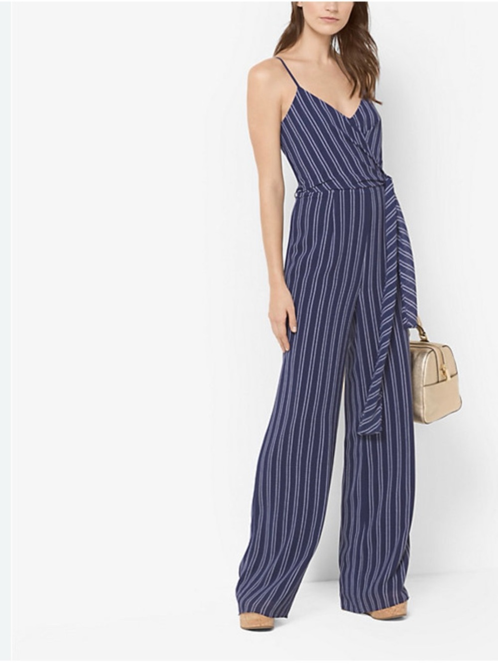 Michael Kors Navy Blue Pinstripe Sleeveless Jumpsuit size L